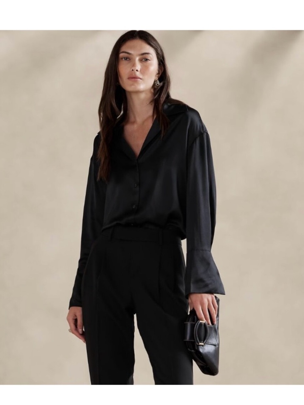 Banana Republic Black  bliss resort 100% silk Button-Up Blouse